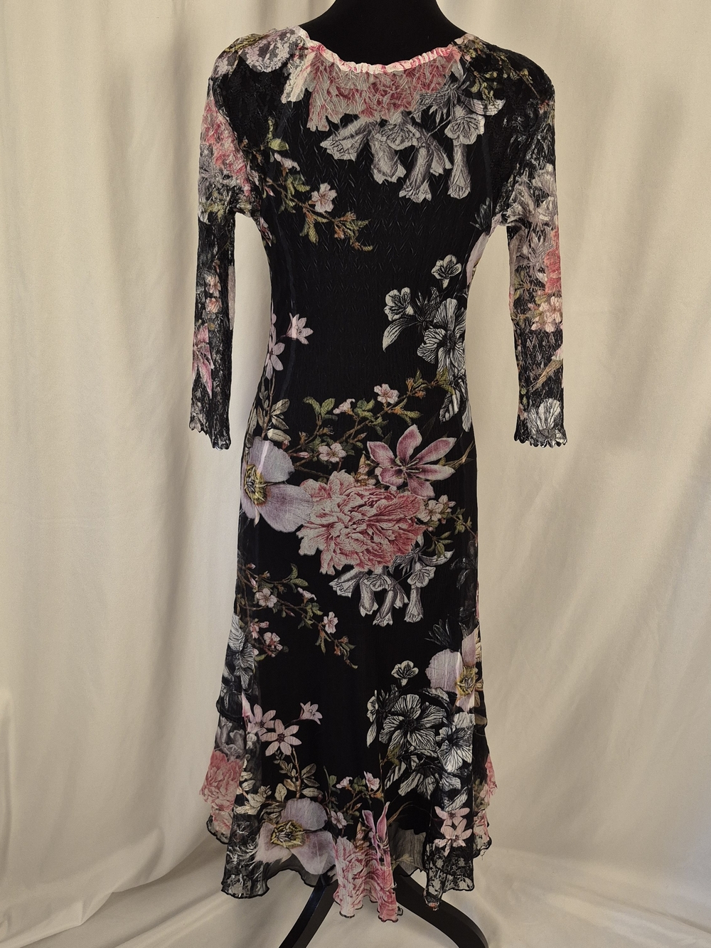 Komarov Floral Print Charmeuse & Lace Cocktail Dress w/ Plisse Slip - Size M - Picture 6 of 16
